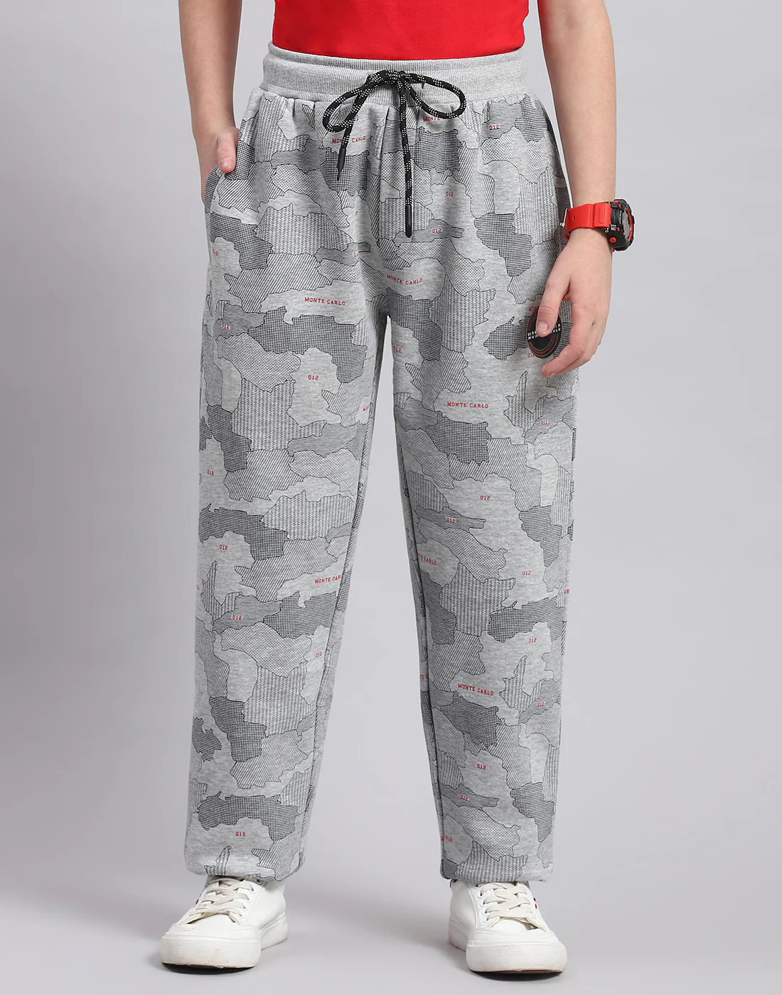 Boys Grey Melange Printed Regular Fit Lower - Image 2