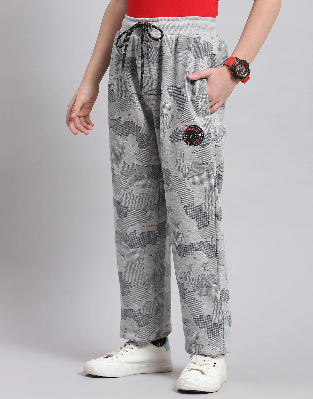 Boys Grey Melange Printed Regular Fit Lower - Image 3