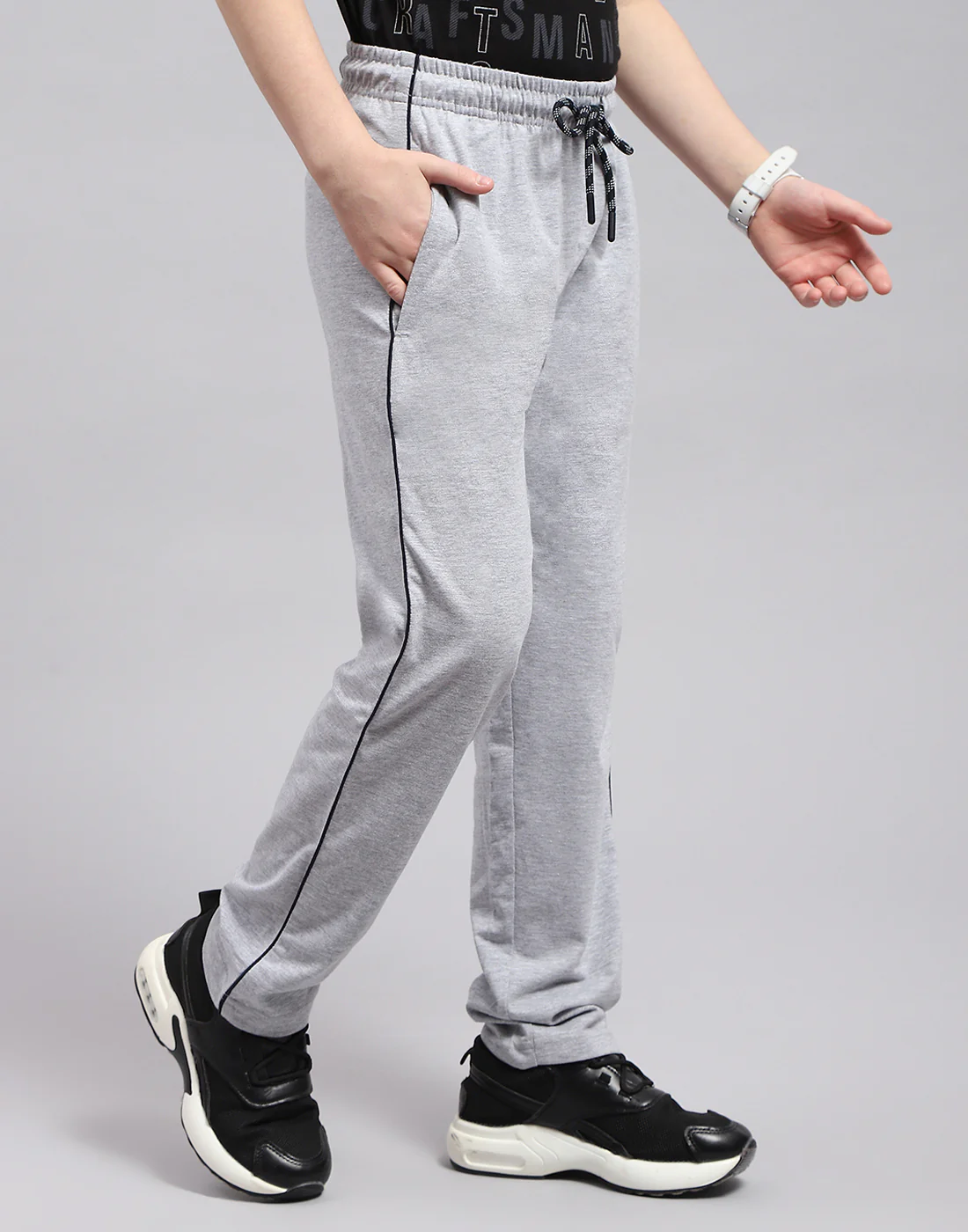 Boys Grey Melange Printed Regular Fit Lower - Image 4