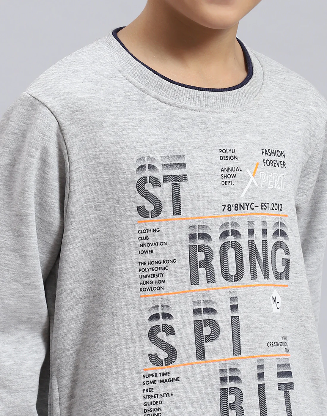 Boys Grey Melange Printed Round Neck Full Sleeve Sweatshirt - Image 8