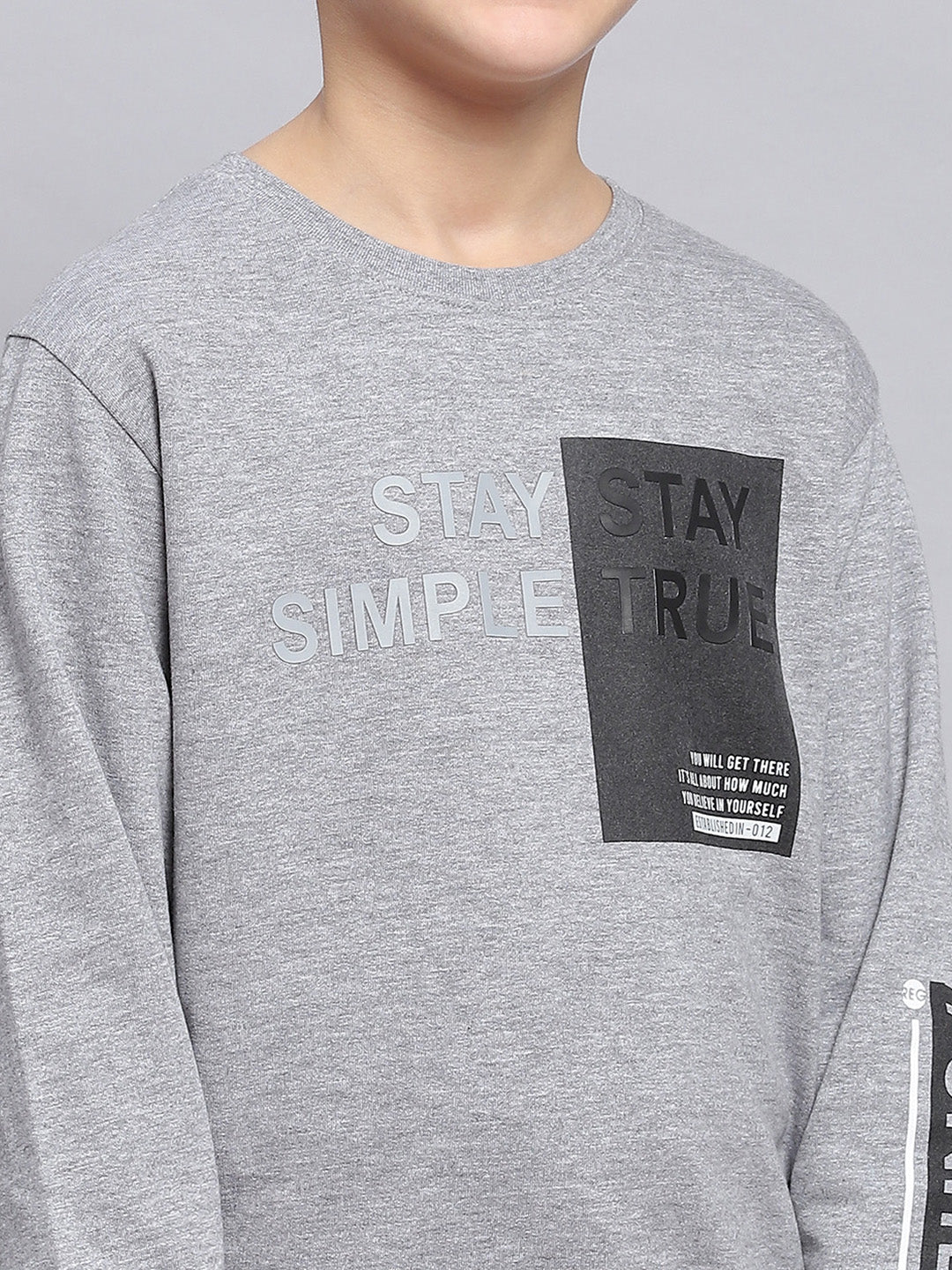 Boys Grey Melange Printed Round Neck Full Sleeve Sweatshirt - Image 6
