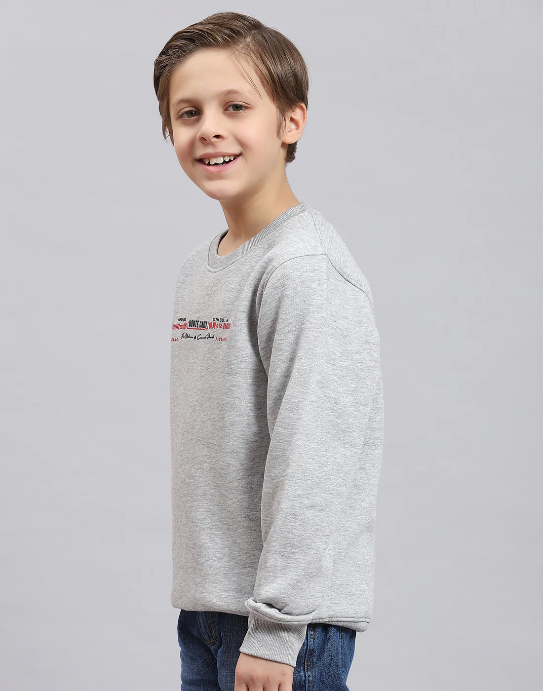 Boys Grey Melange Printed Round Neck Full Sleeve Sweatshirt - Image 3