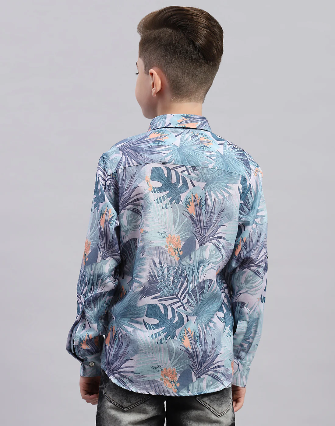 Boys Grey Printed Collar Full Sleeve Shirt - Image 5