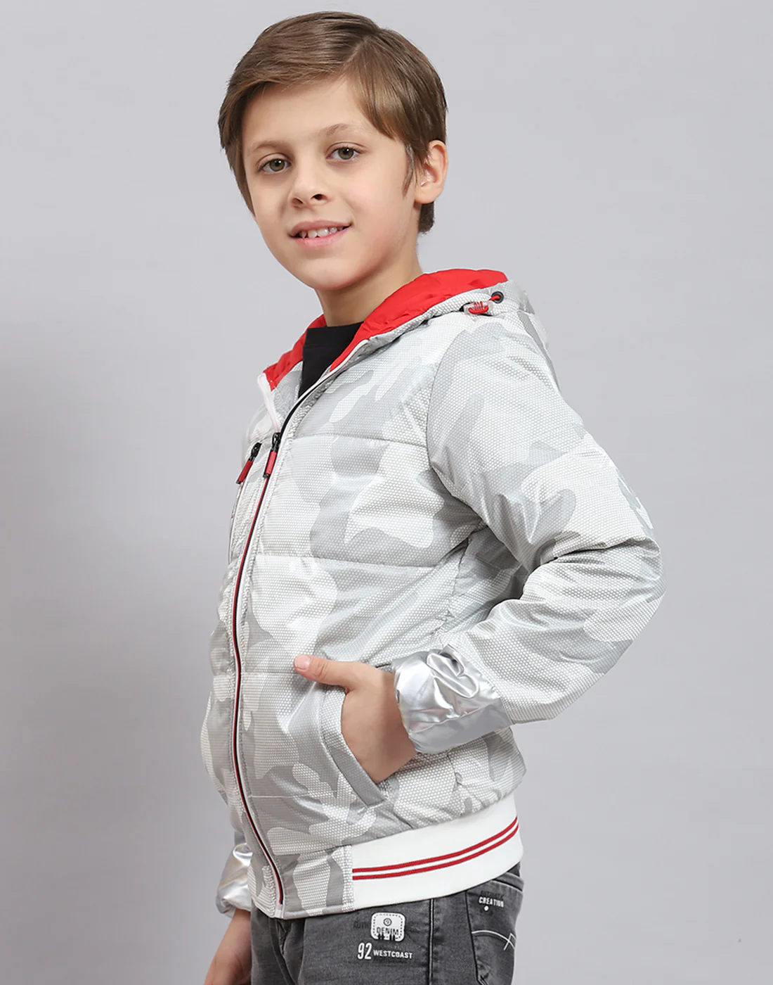 Boys Grey Printed Hooded Full Sleeve Boys Jacket - Image 3