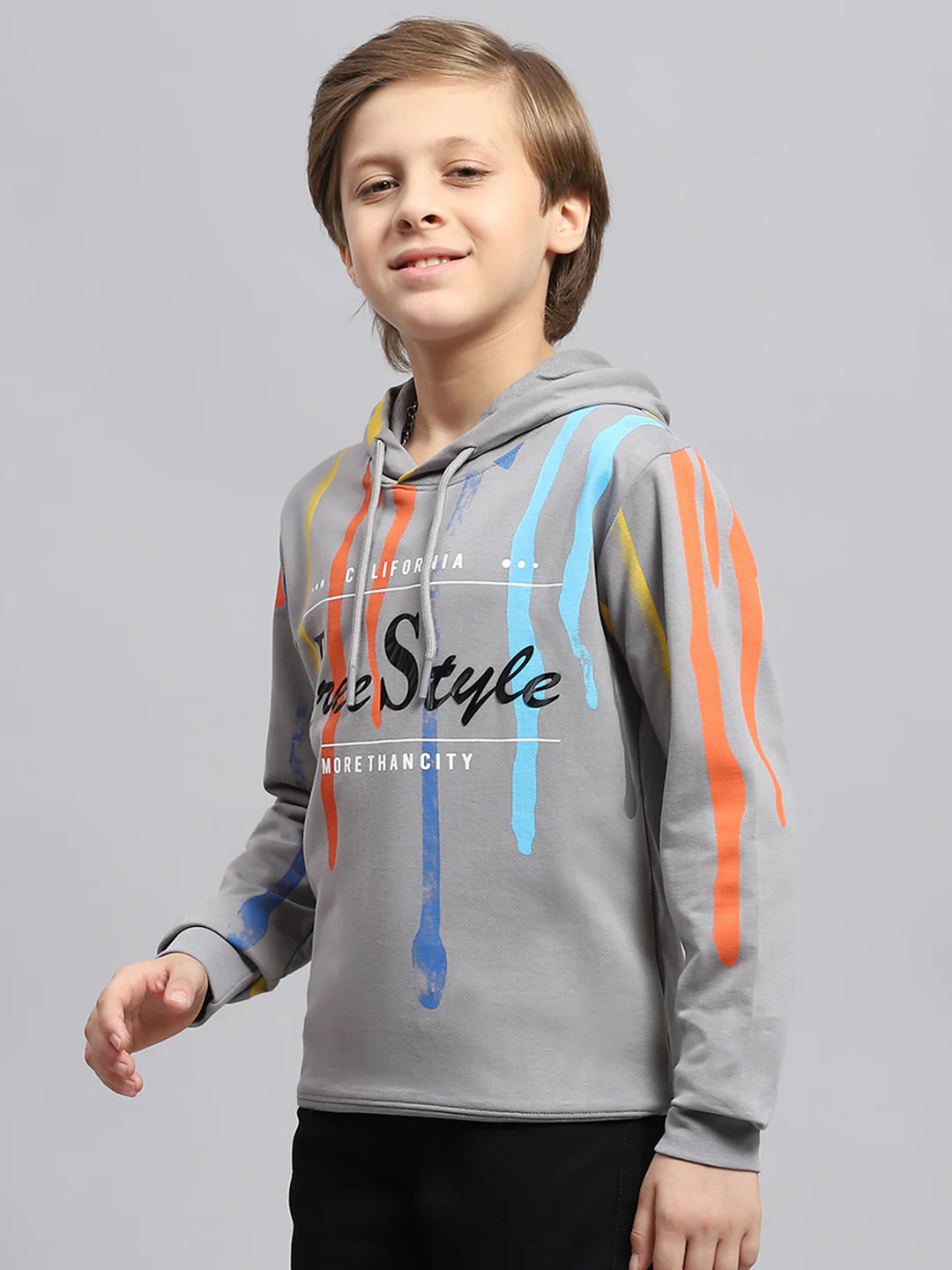 Boys Grey Printed Hooded Full Sleeve Sweatshirt - Image 3