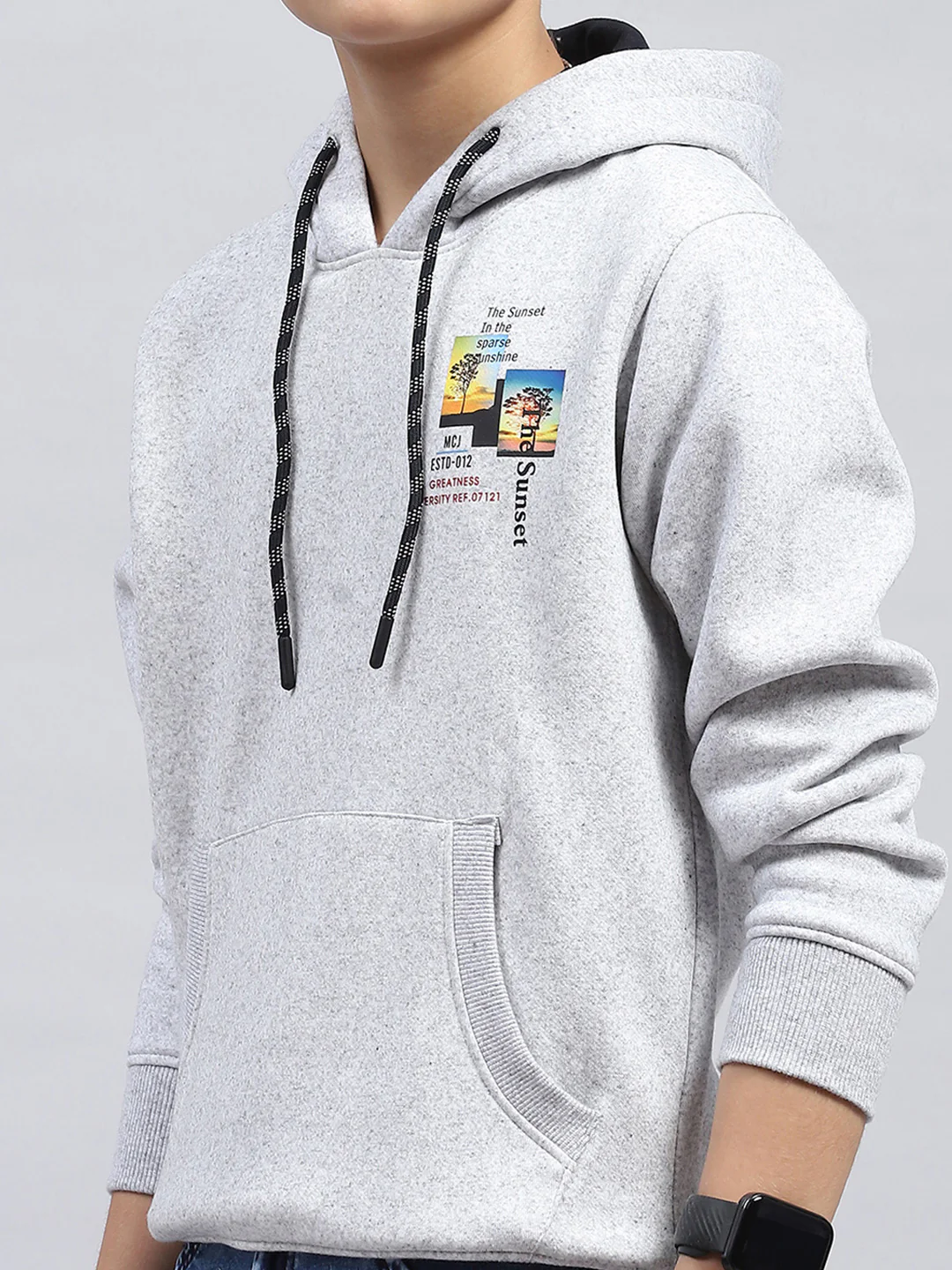 Boys Grey Printed Hooded Full Sleeve Sweatshirt - Image 6