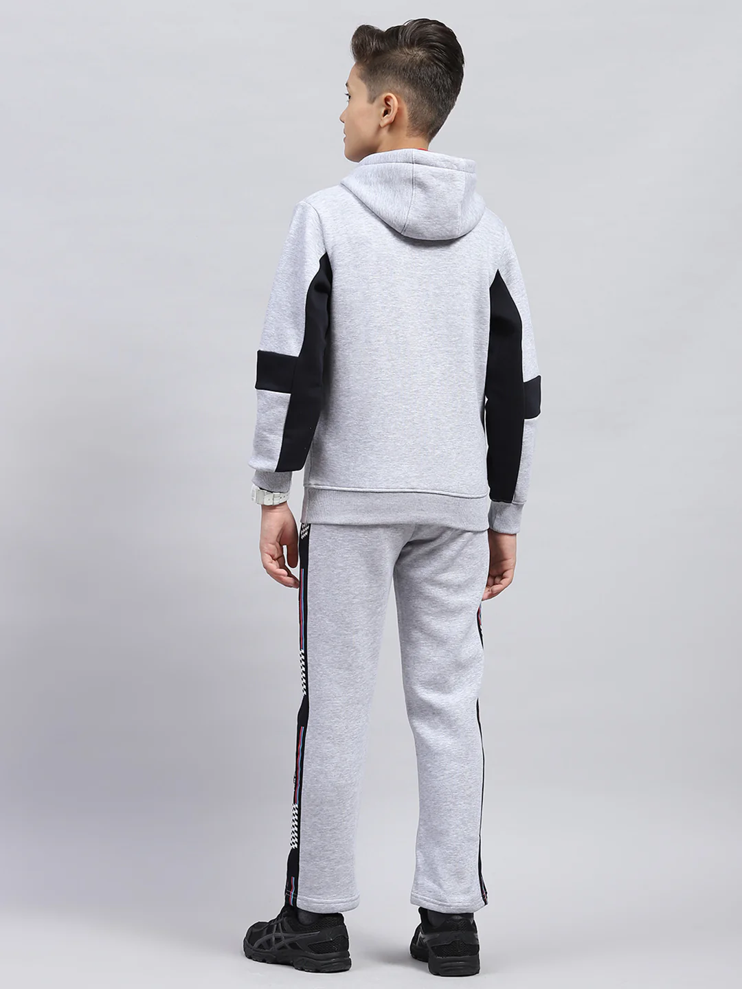 Boys Grey Printed Hooded Full Sleeve Tracksuit - Image 5