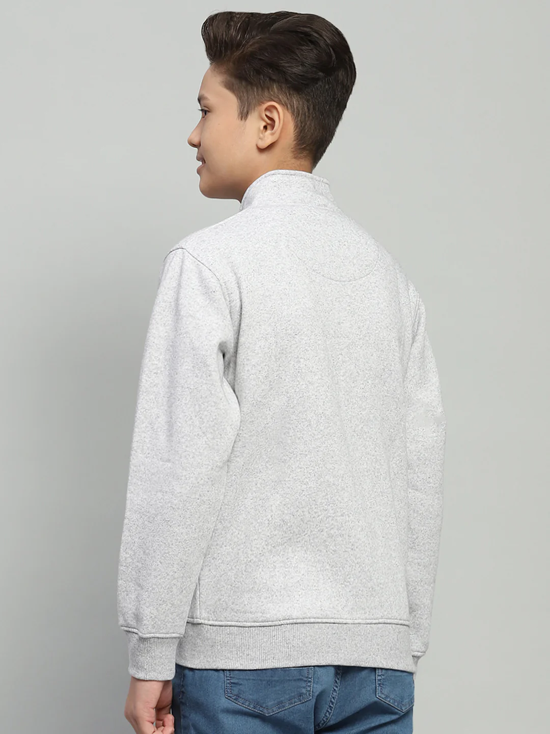 Boys Grey Printed Mock Neck Full Sleeve Sweatshirt - Image 5