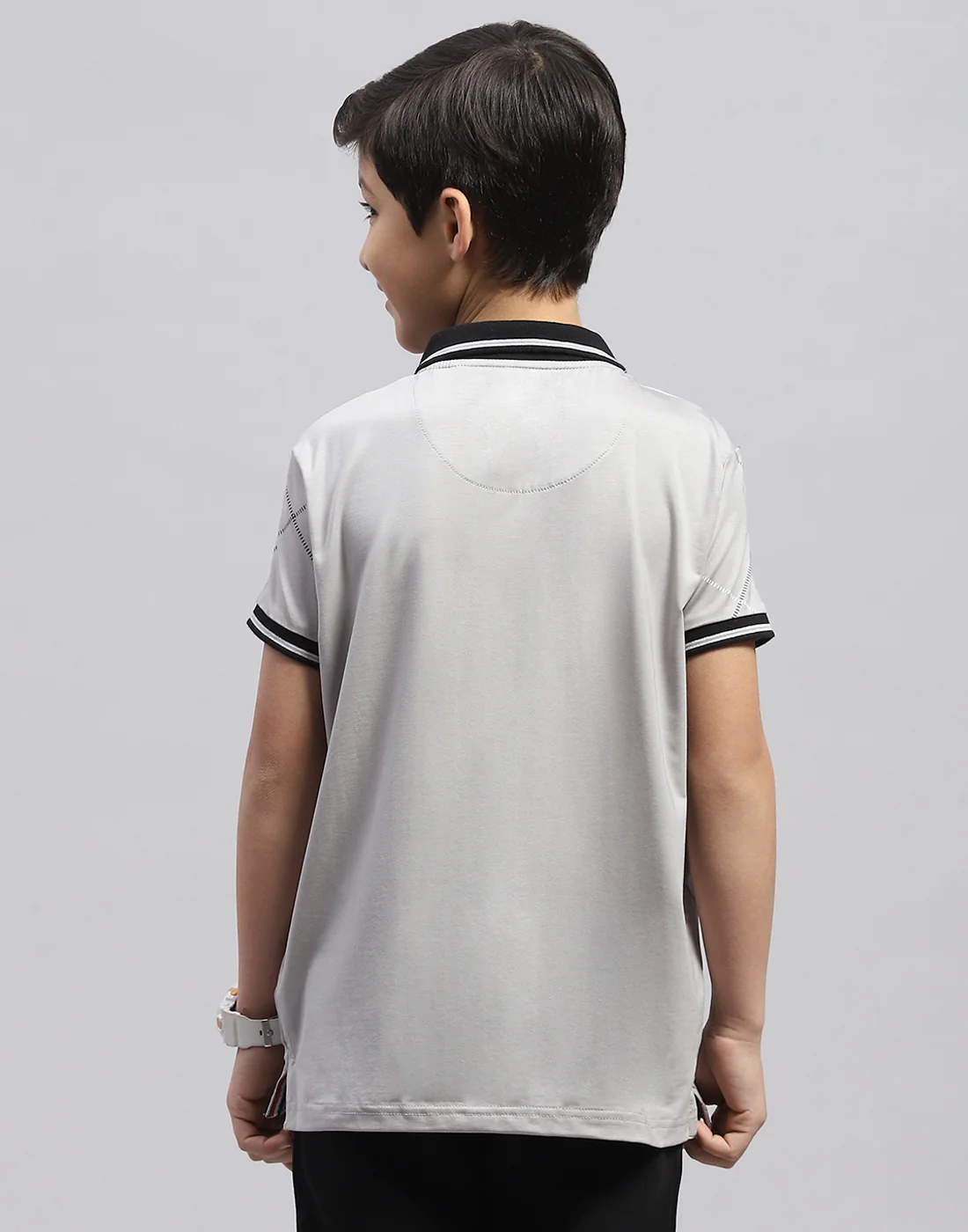 Boys Grey Printed Polo Collar Half Sleeve T-Shirt - Image 5