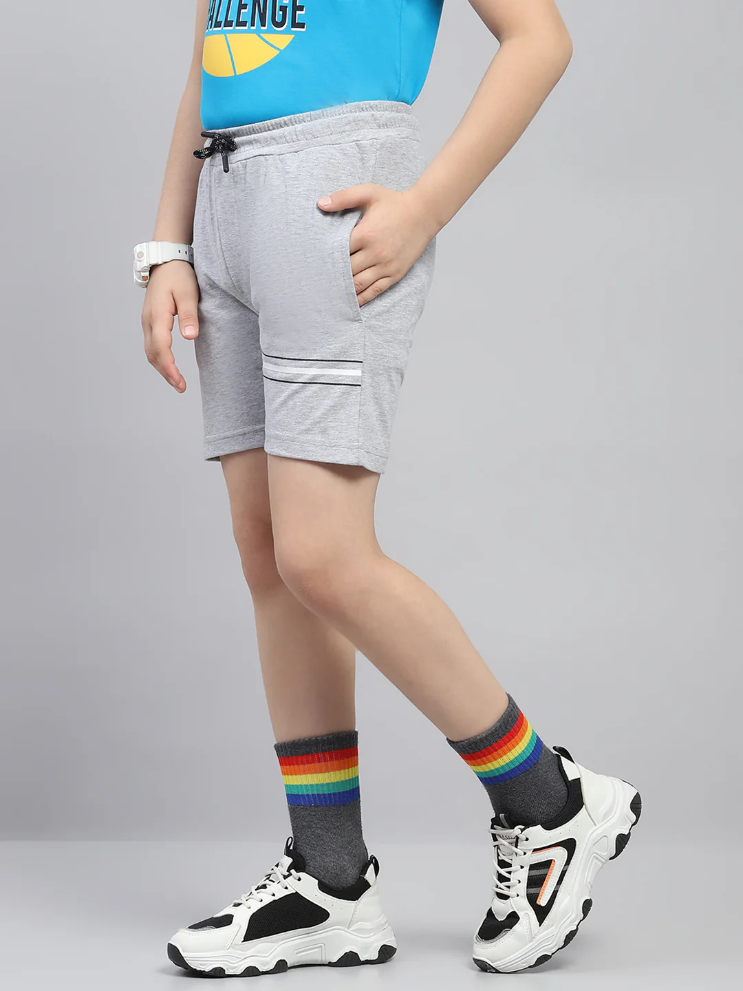 Boys Grey Printed Regular Fit Bermuda - Image 3