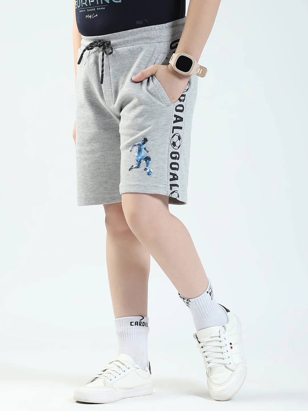 Boys Grey Printed Regular Fit Bermuda - Image 3