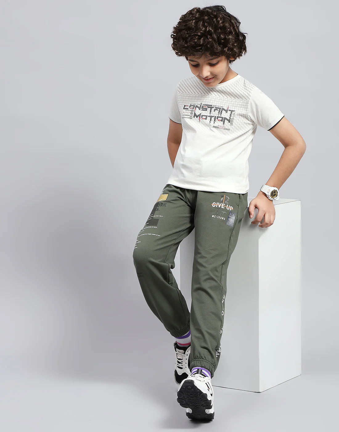 Boys Grey Printed Regular Fit Lower - Image 2