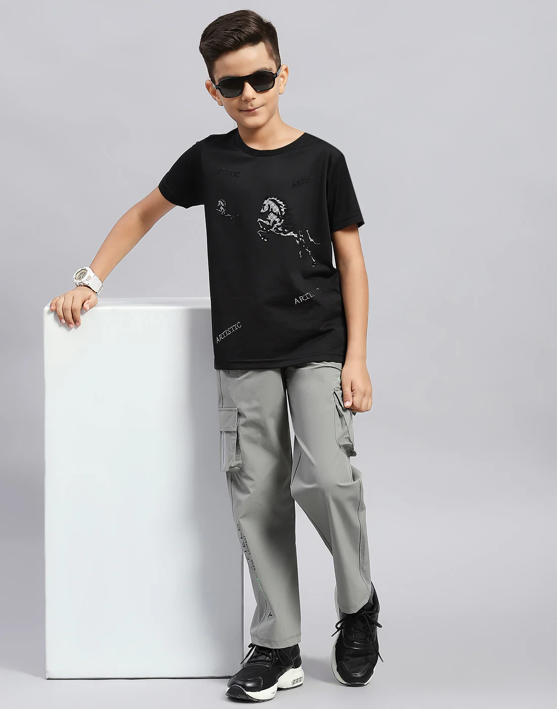 Boys Grey Printed Regular Fit Lower - Image 2
