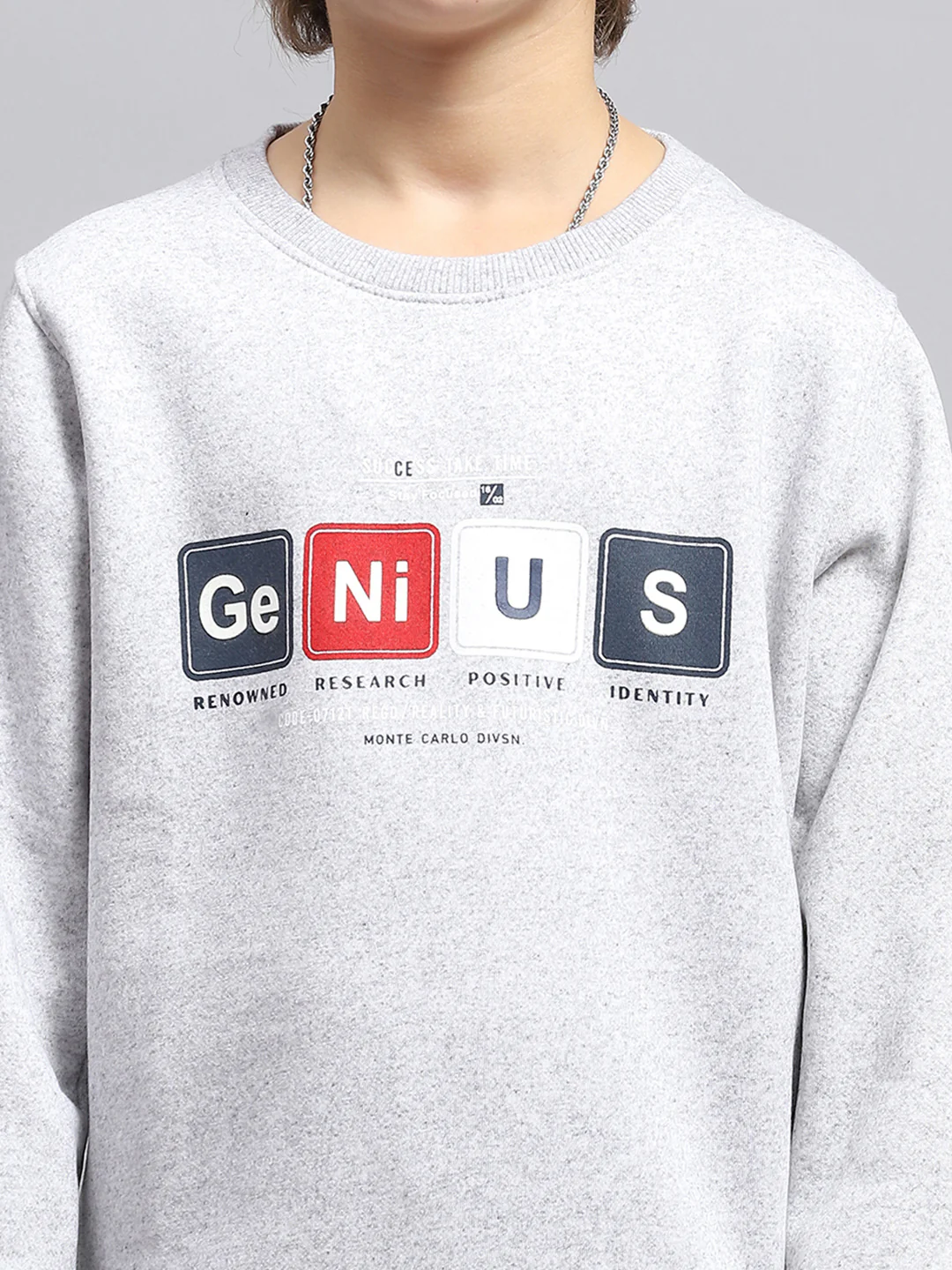 Boys Grey Printed Round Neck Full Sleeve Sweatshirt - Image 6