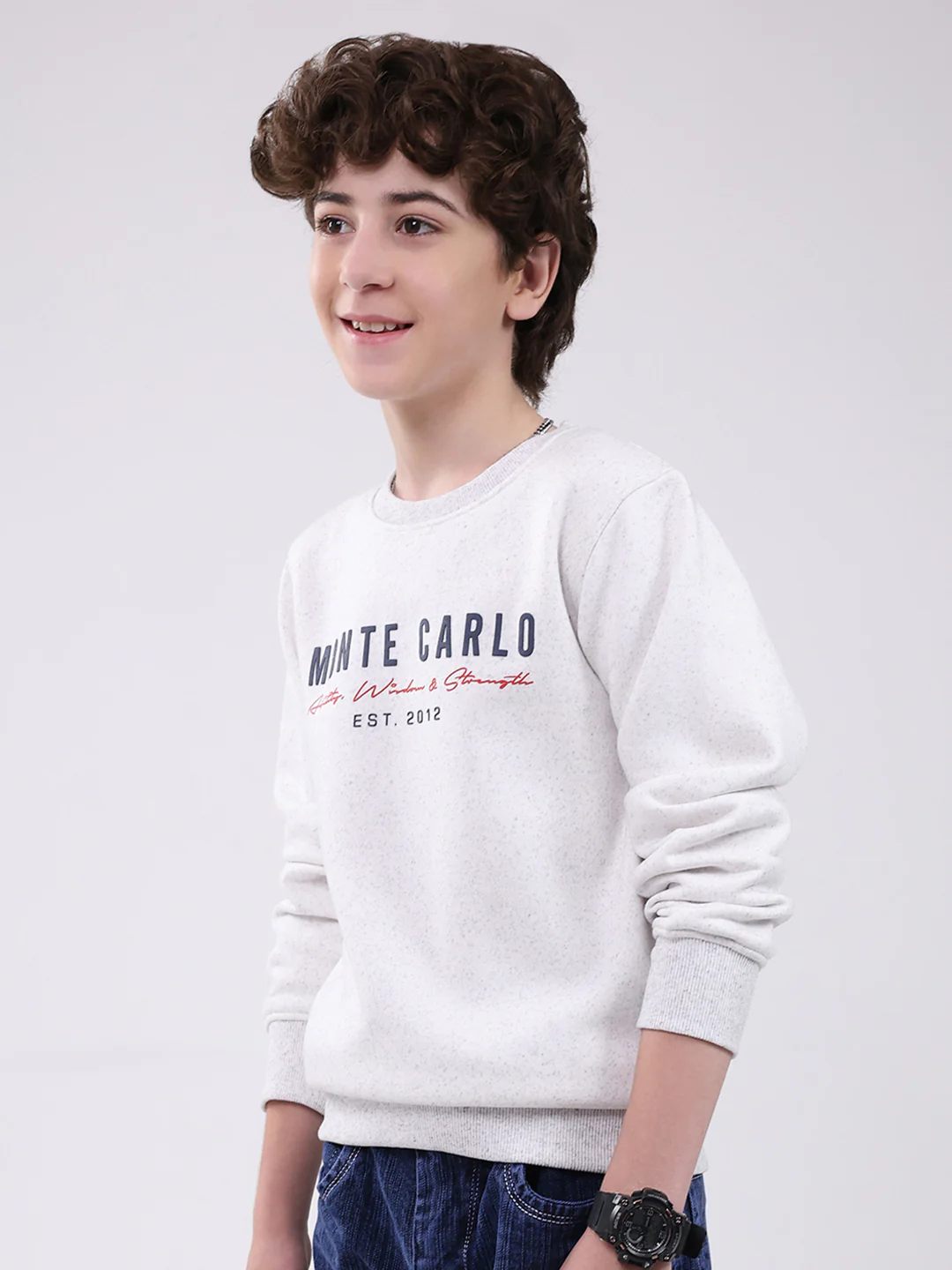 Boys Grey Printed Round Neck Full Sleeve Sweatshirt - Image 3
