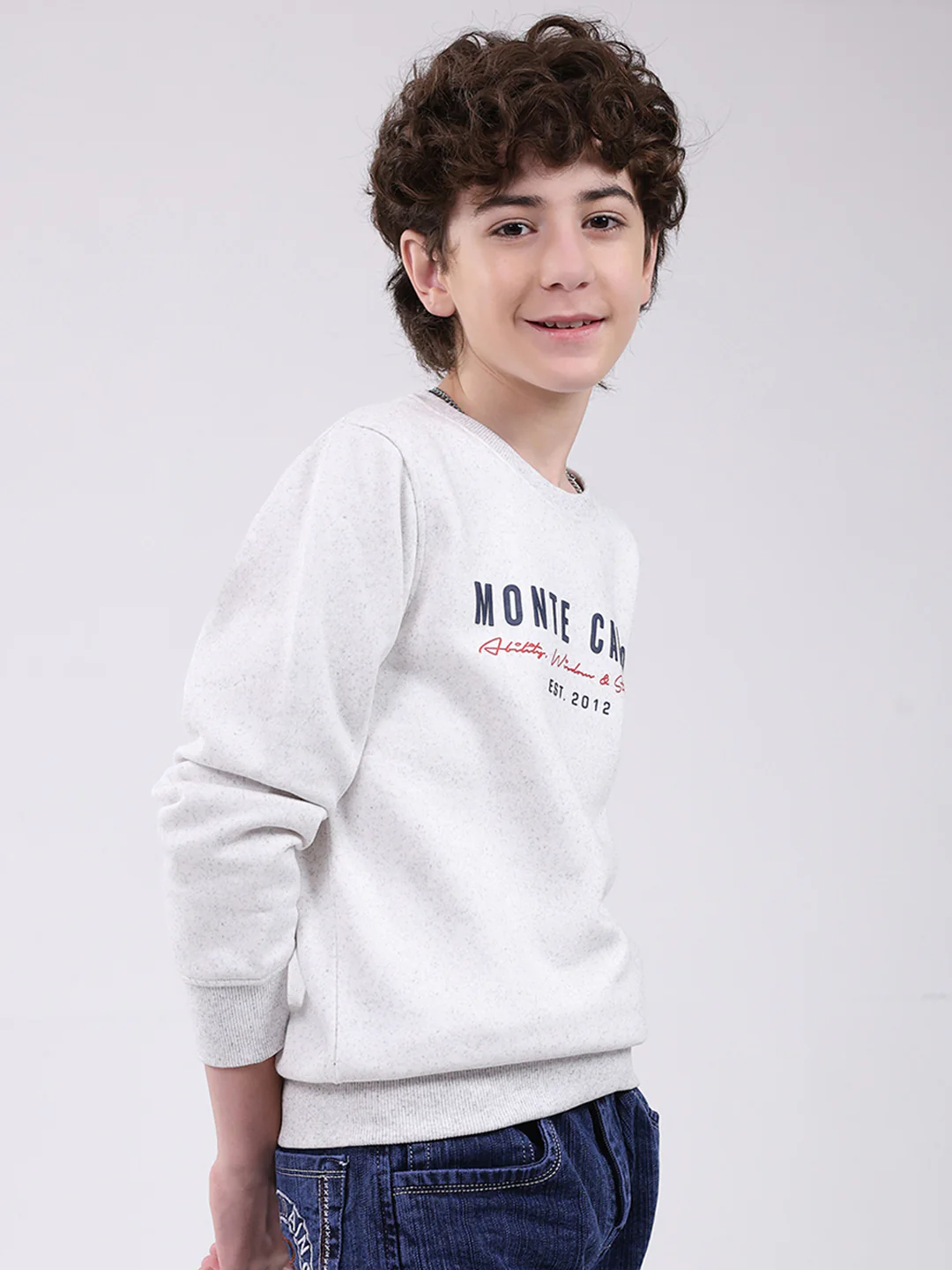 Boys Grey Printed Round Neck Full Sleeve Sweatshirt - Image 4