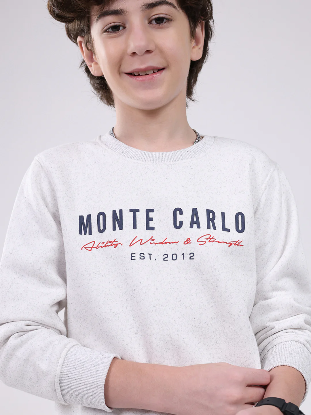 Boys Grey Printed Round Neck Full Sleeve Sweatshirt - Image 7