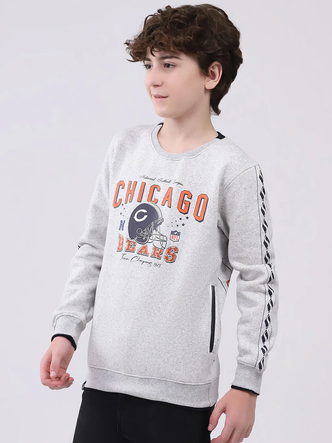 Boys Grey Printed Round Neck Full Sleeve Sweatshirt - Image 3