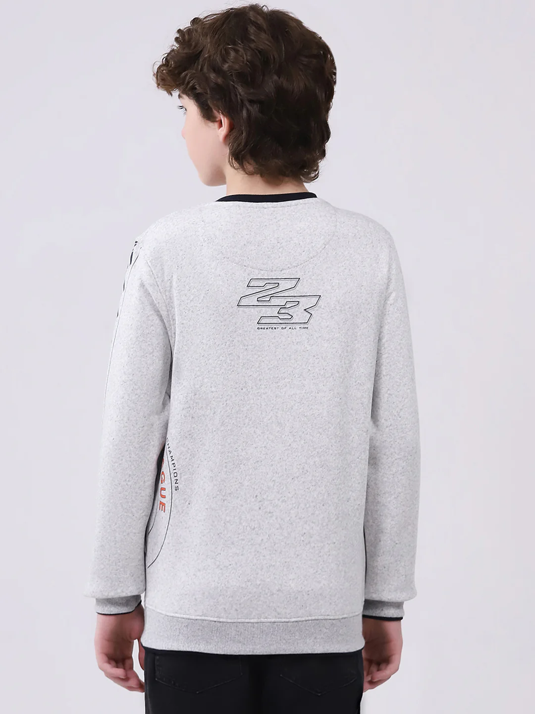 Boys Grey Printed Round Neck Full Sleeve Sweatshirt - Image 5