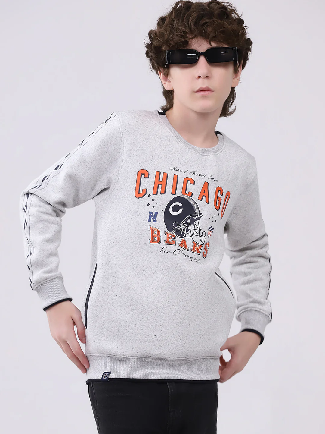 Boys Grey Printed Round Neck Full Sleeve Sweatshirt - Image 6