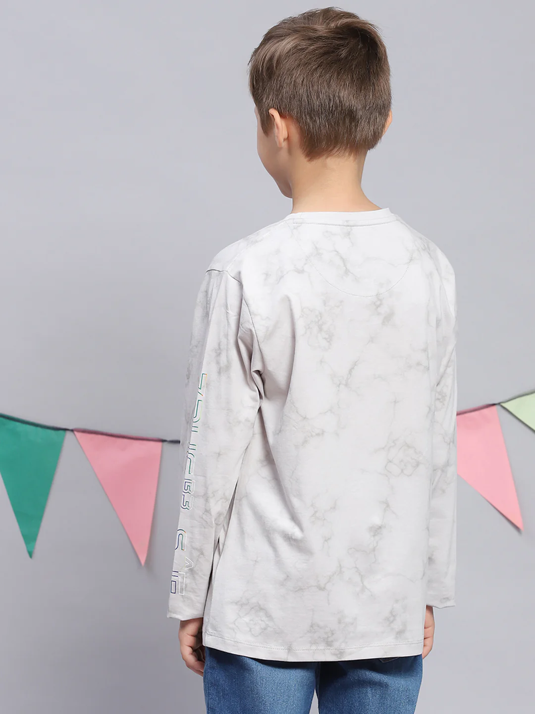 Boys Grey Printed Round Neck Full Sleeve T-Shirts - Image 5