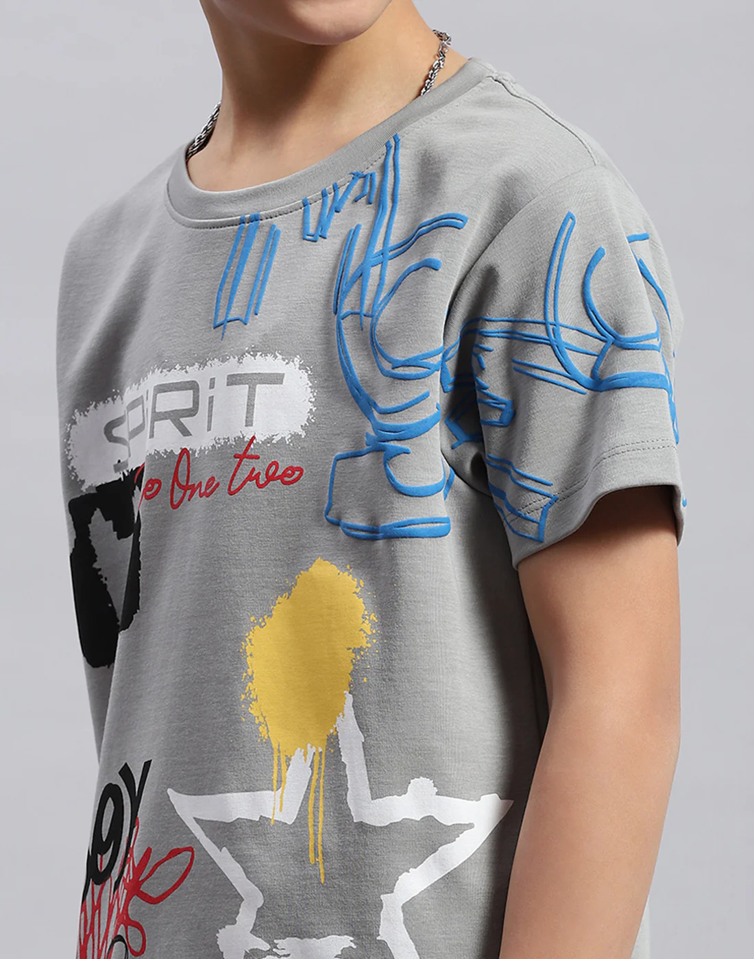 Boys Grey Printed Round Neck Half Sleeve Bermuda Set - Image 6