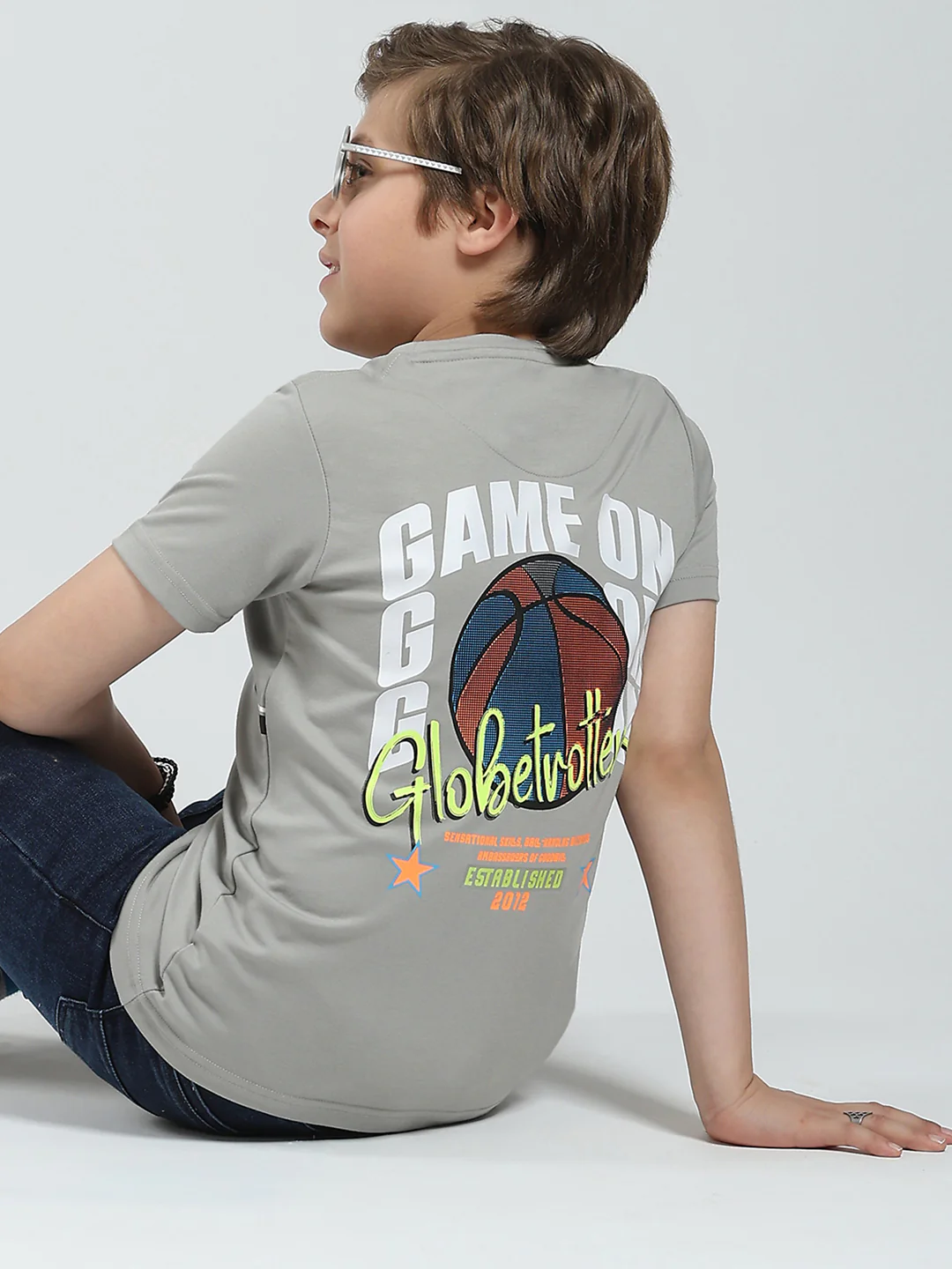 Boys Grey Printed Round Neck Half Sleeve T-Shirt - Image 6