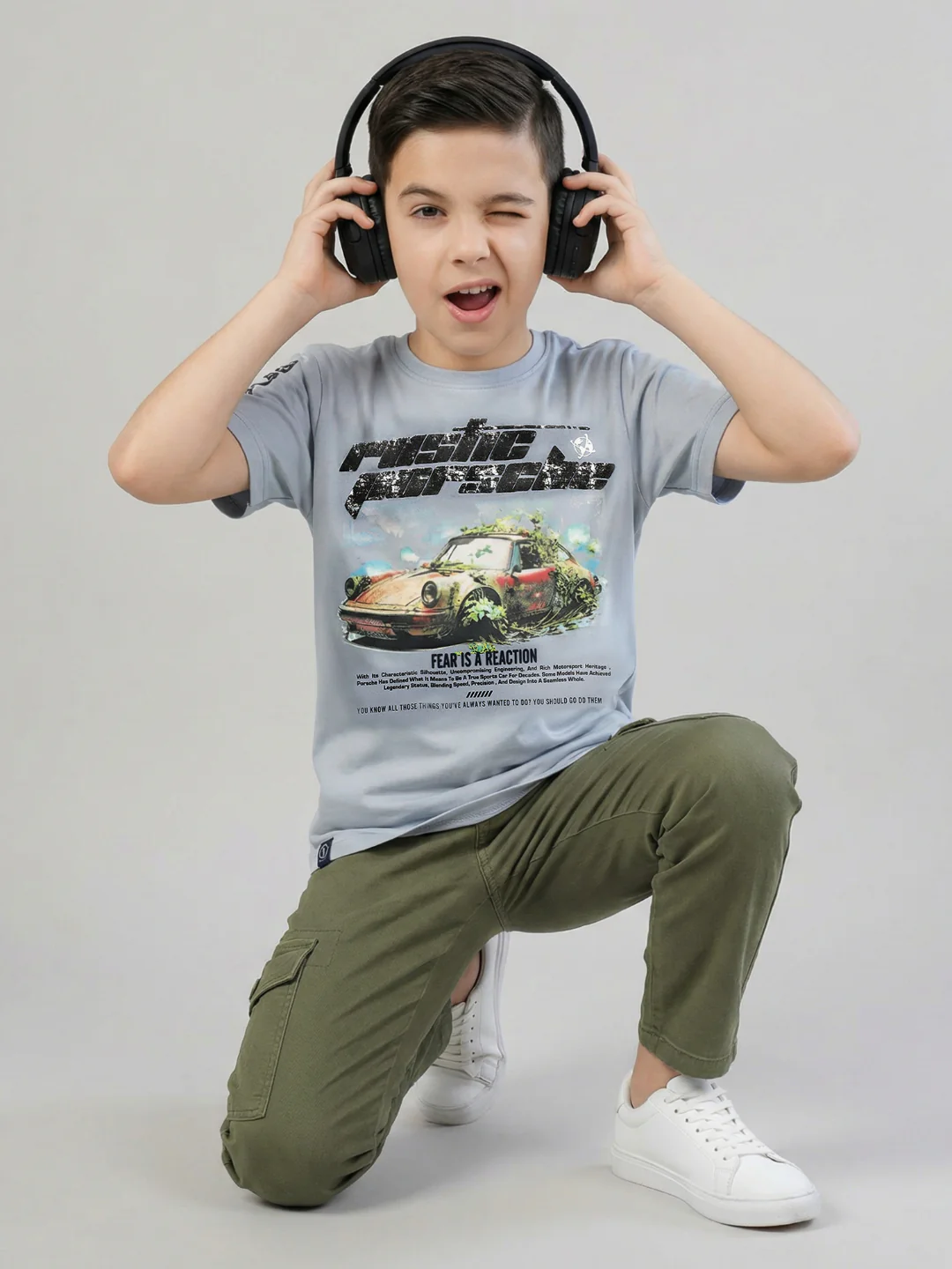 Boys Grey Printed Round Neck Half Sleeve T-Shirt - Image 5