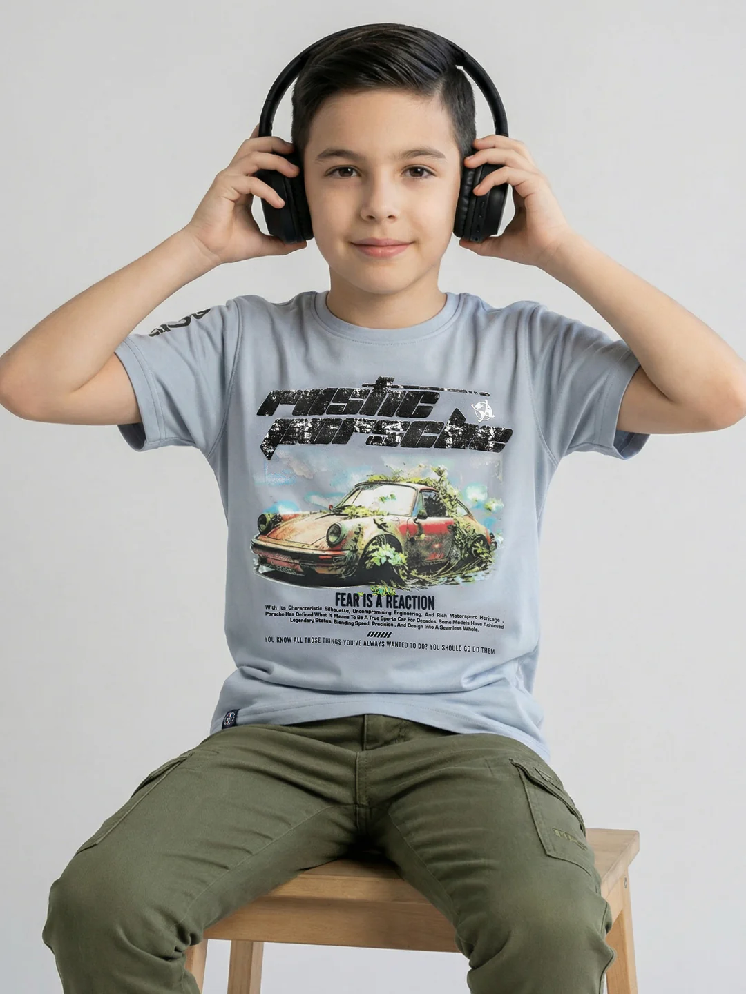 Boys Grey Printed Round Neck Half Sleeve T-Shirt - Image 6