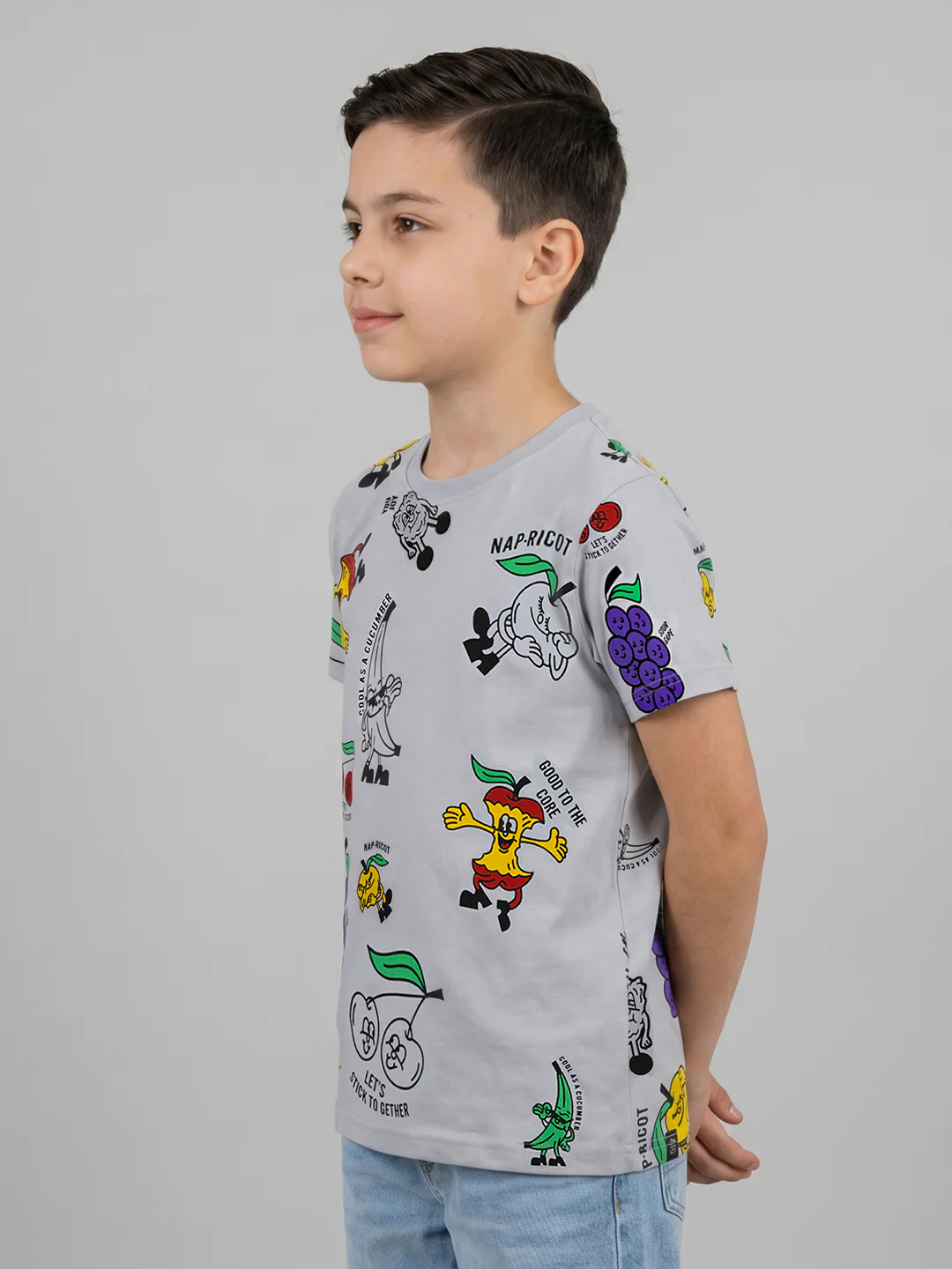 Boys Grey Printed Round Neck Half Sleeve T-Shirt - Image 3