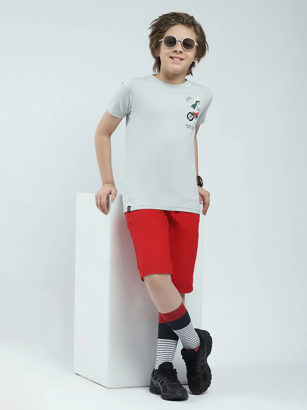 Boys Grey Printed Round Neck Half Sleeve T-Shirt - Image 2