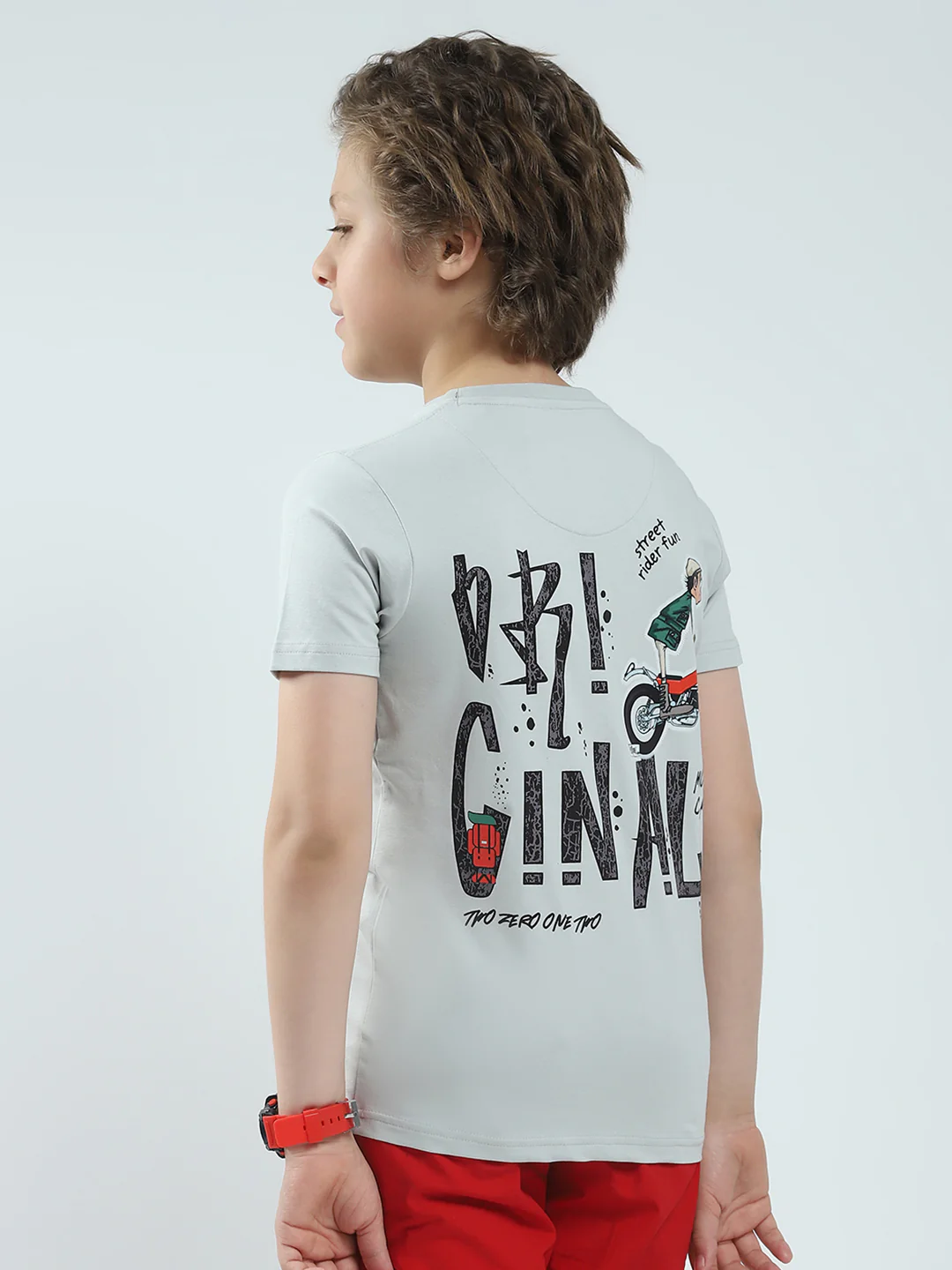 Boys Grey Printed Round Neck Half Sleeve T-Shirt - Image 5