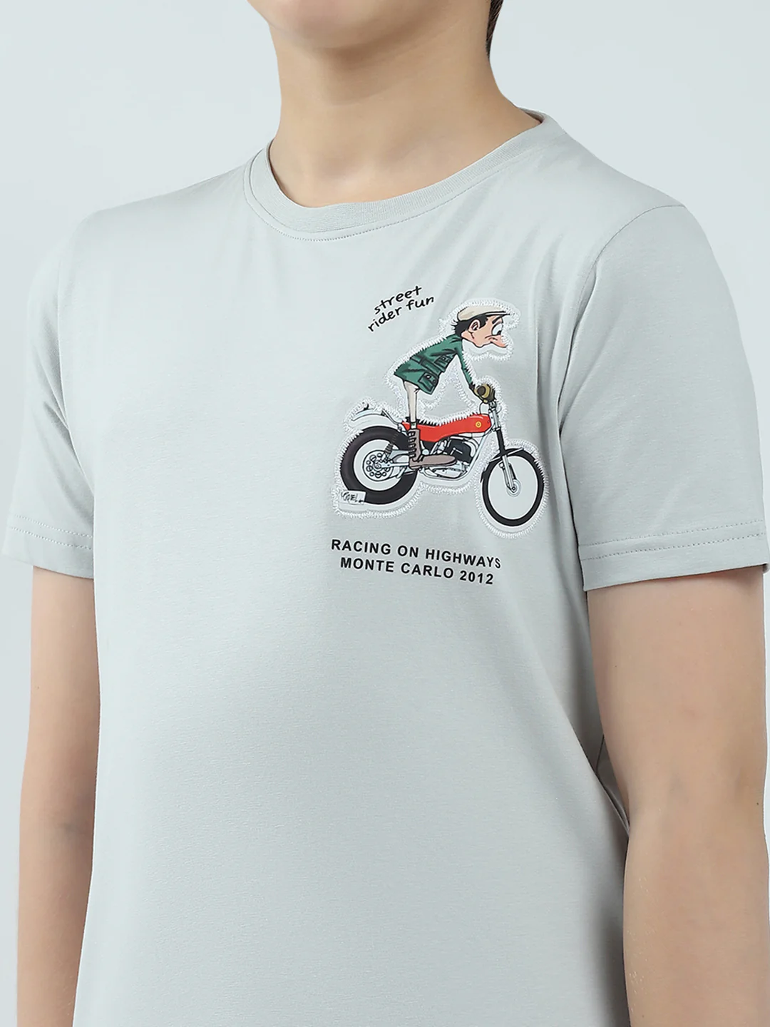 Boys Grey Printed Round Neck Half Sleeve T-Shirt - Image 6