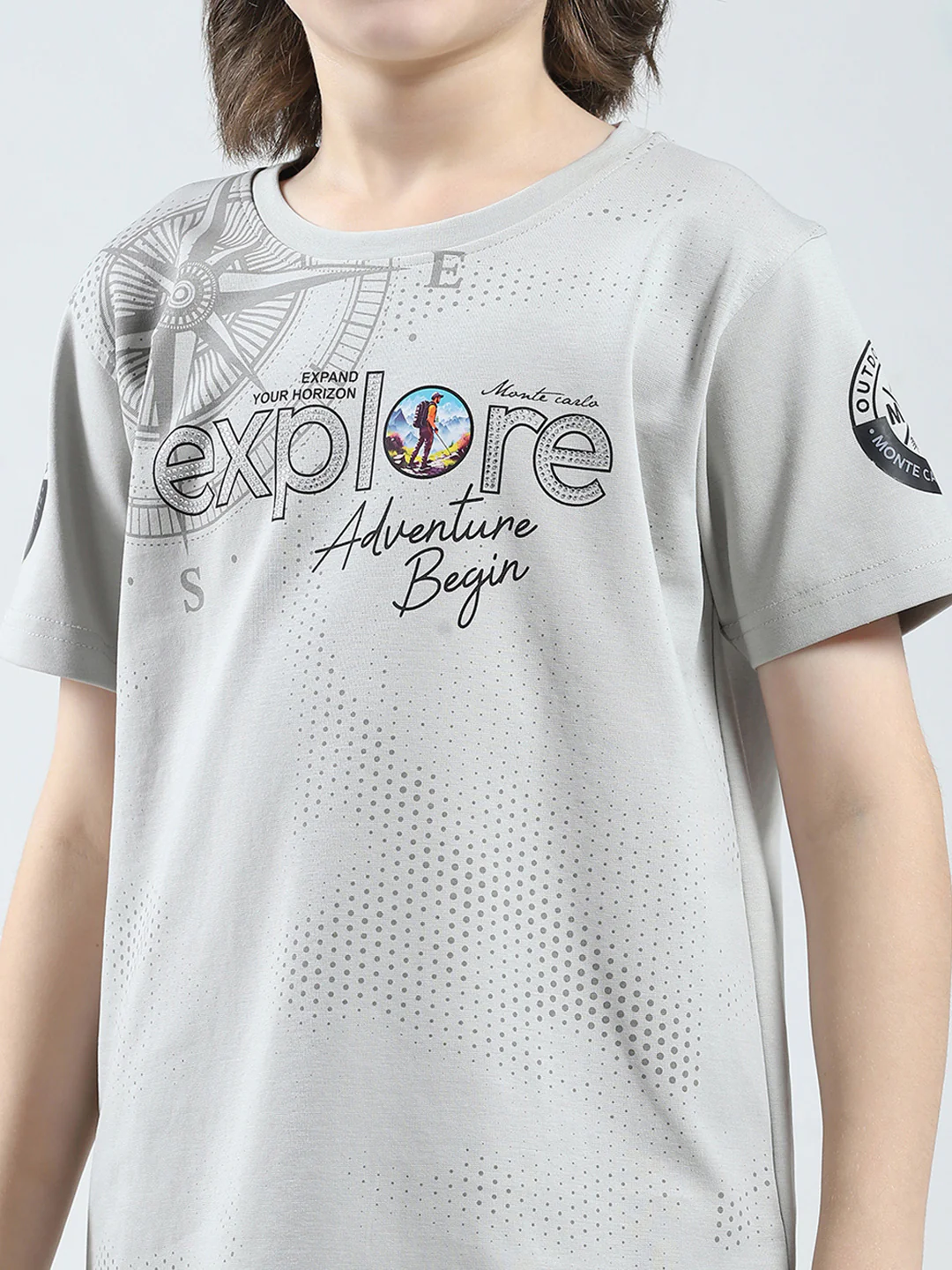 Boys Grey Printed Round Neck Half Sleeve T-Shirt - Image 6