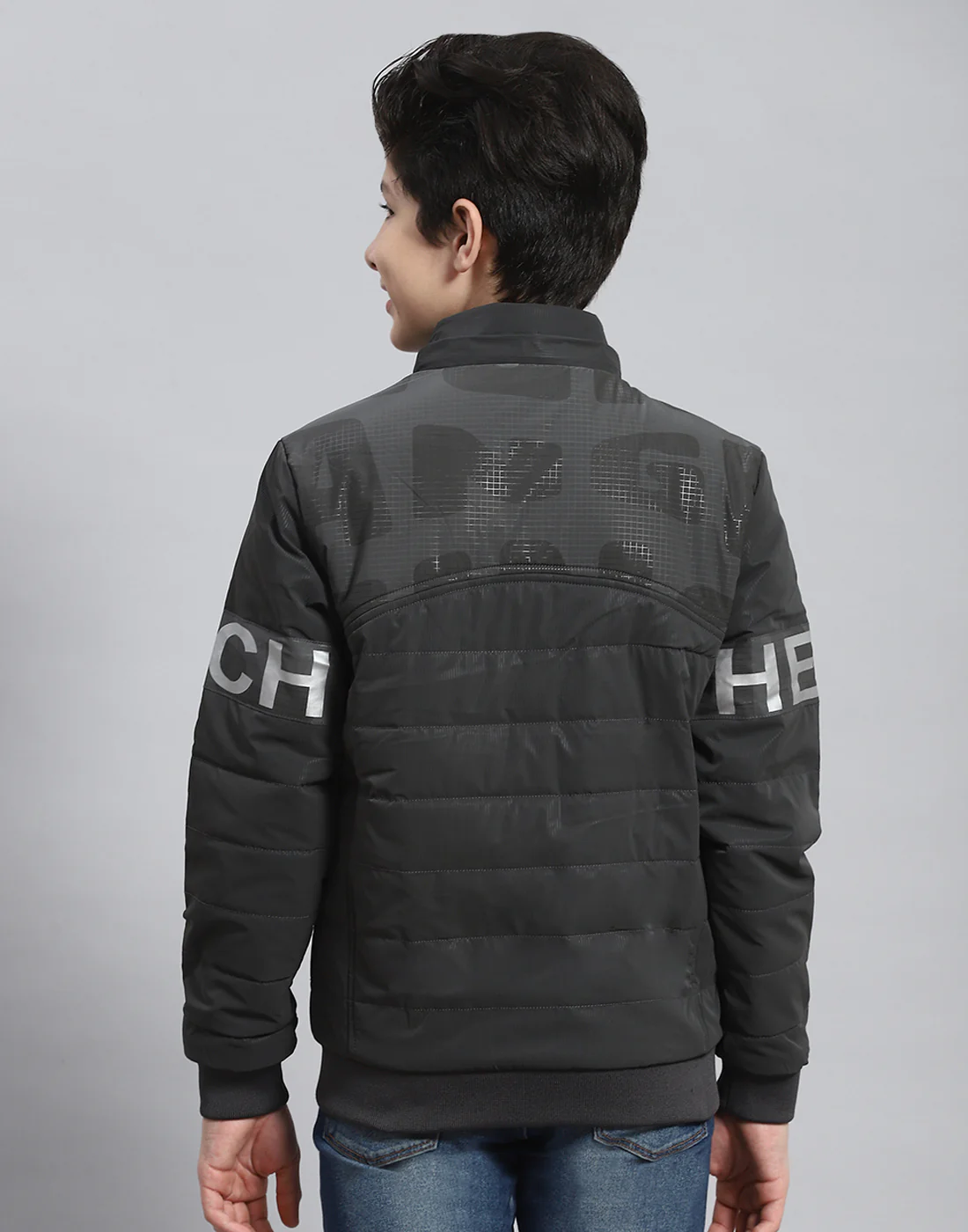 Boys Grey Solid Hooded Full Sleeve Heating Jacket - Image 6