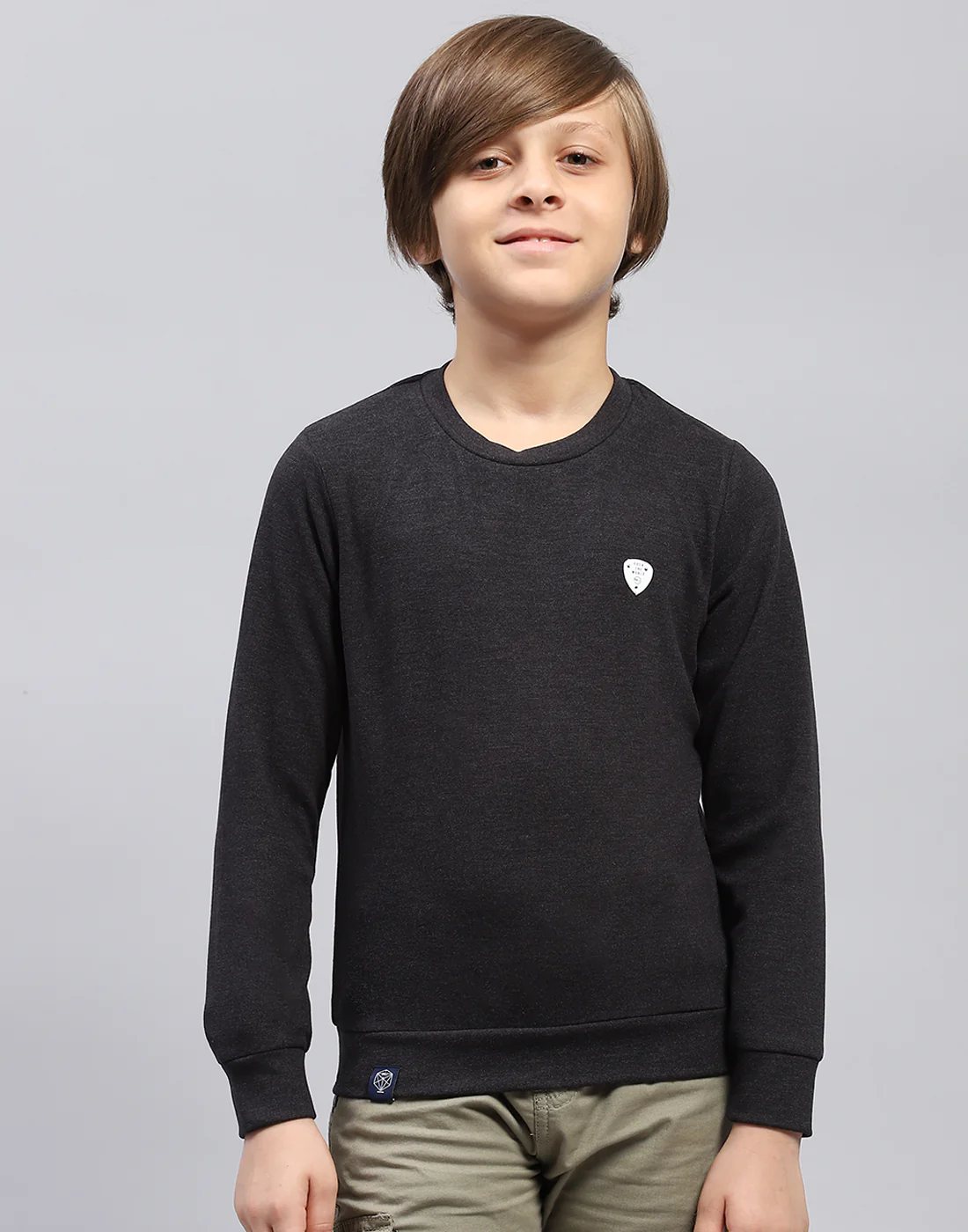 Boys Grey Solid Round Neck Full Sleeve Sweatshirt - Image 2