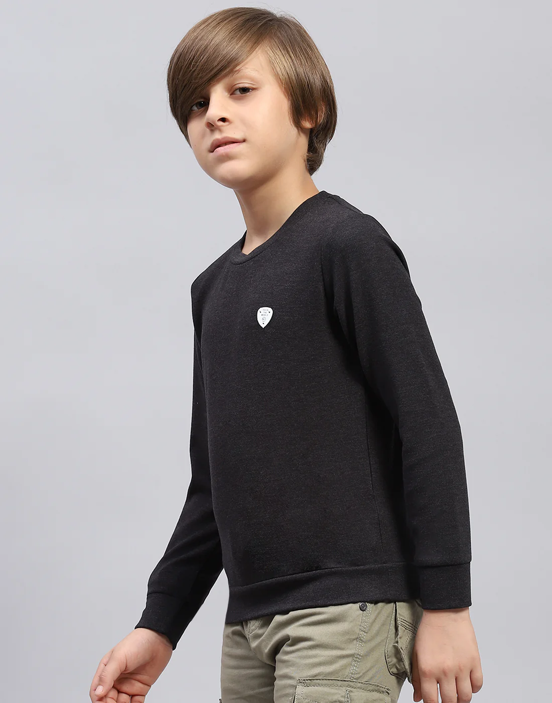 Boys Grey Solid Round Neck Full Sleeve Sweatshirt - Image 3