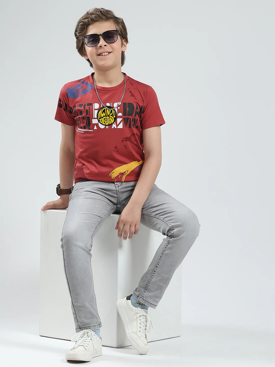 Boys Grey Solid Slim Fit Denim - Image 2