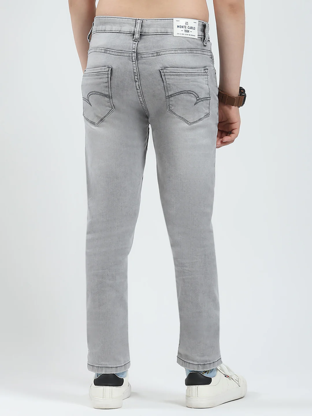 Boys Grey Solid Slim Fit Denim - Image 5