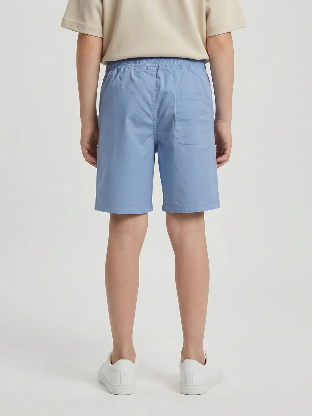 Boys Light Blue Solid Regular Fit Shorts - Image 4