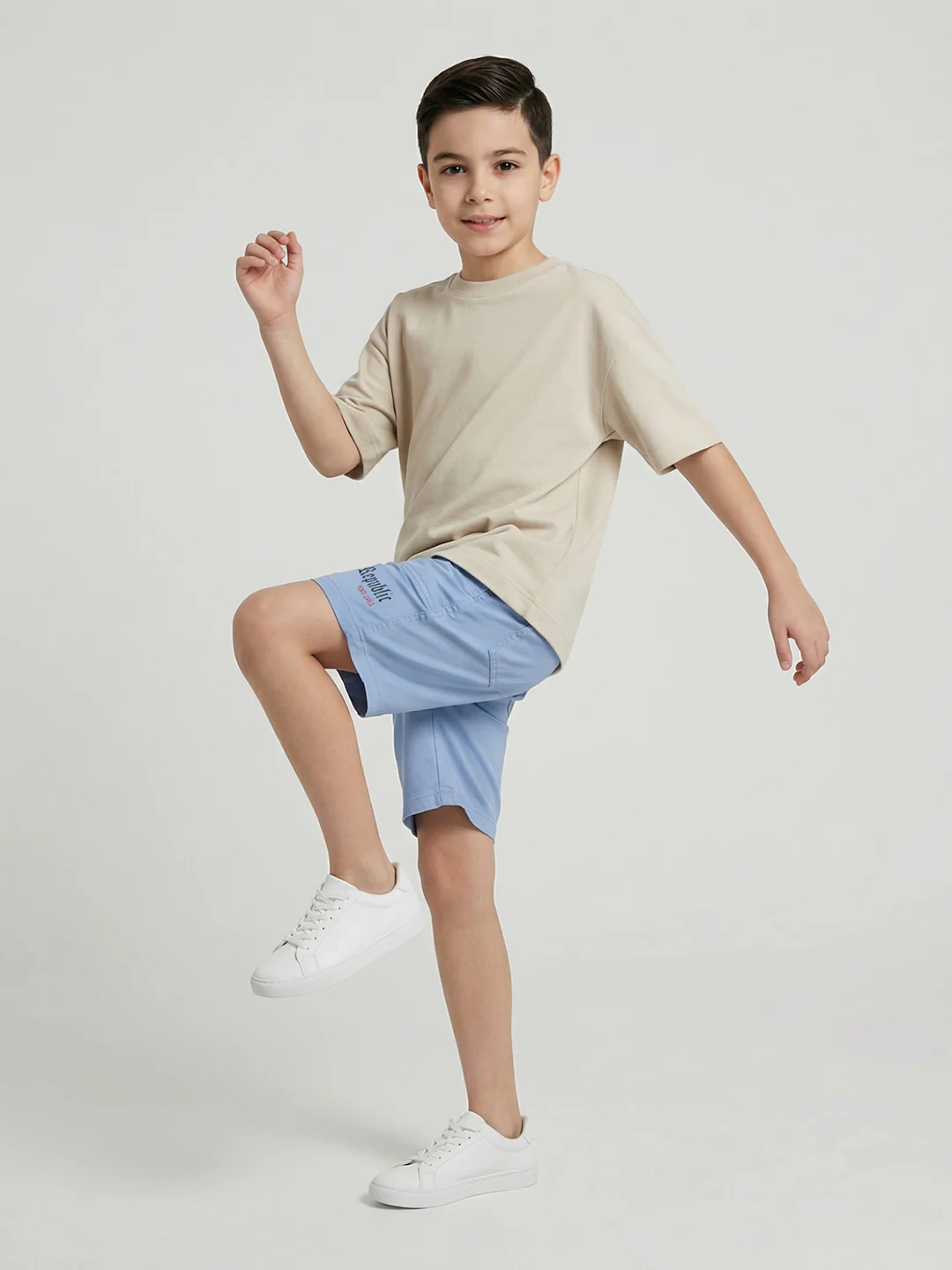 Boys Light Blue Solid Regular Fit Shorts - Image 5