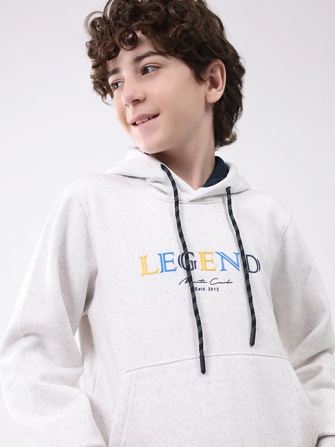 Boys Light Grey Printed Hooded Full Sleeve Sweatshirt - Image 8