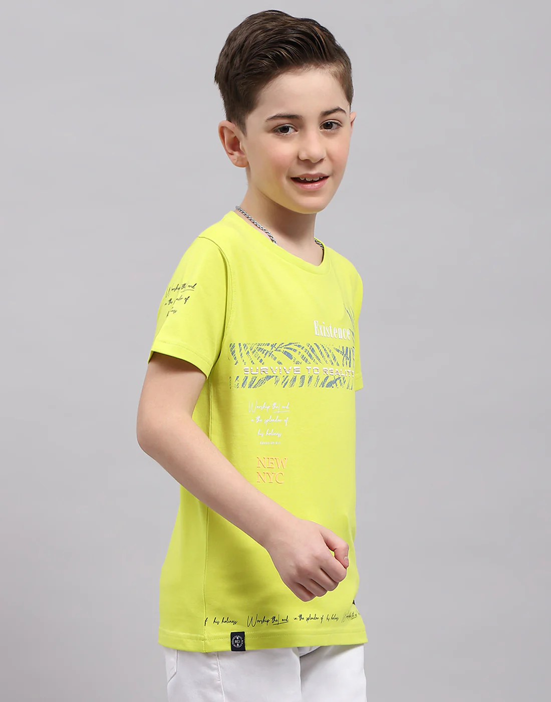 Boys Lime Green Printed Round Neck Half Sleeve T-Shirt - Image 4
