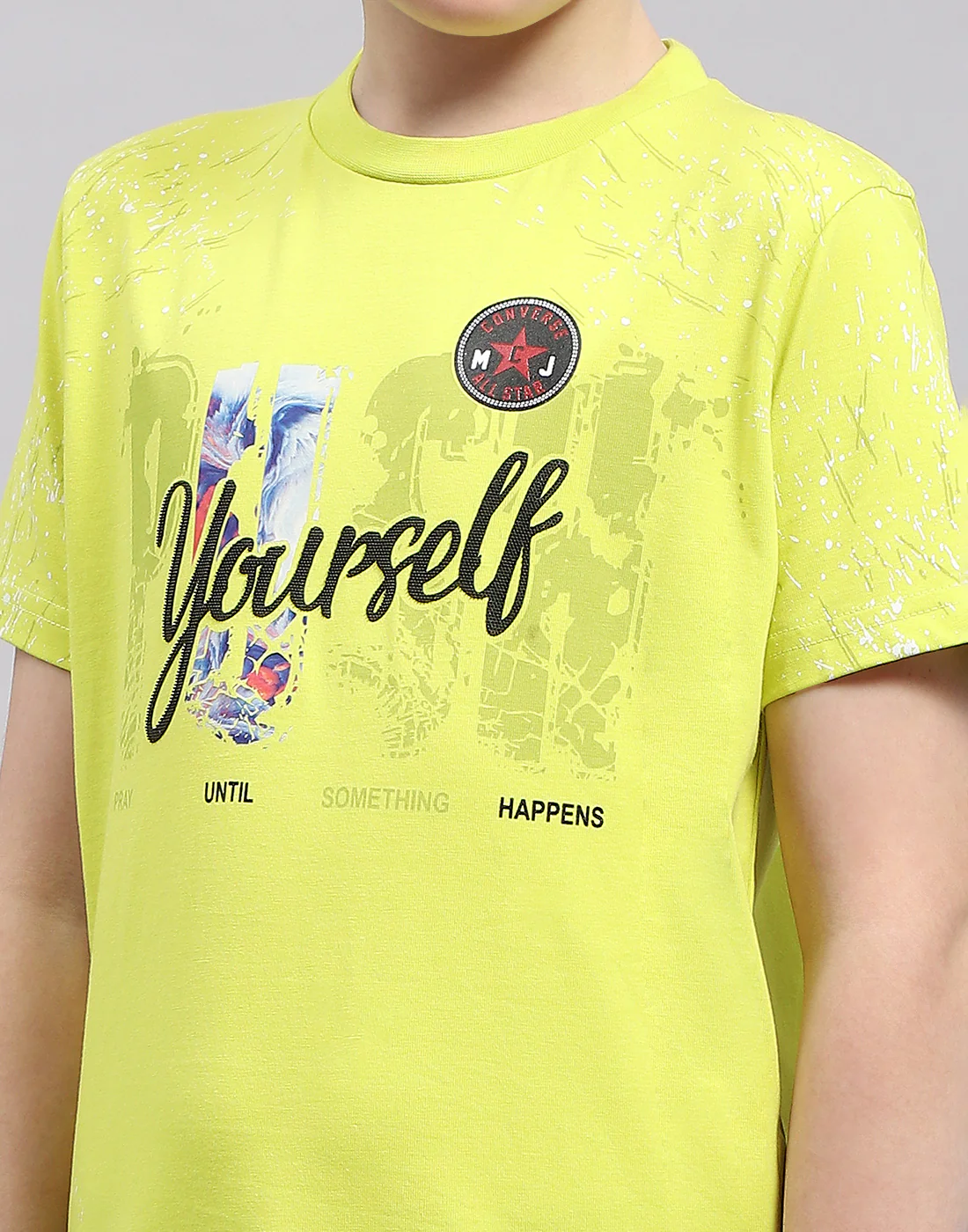 Boys Lime Green Printed Round Neck Half Sleeve T-Shirt - Image 6