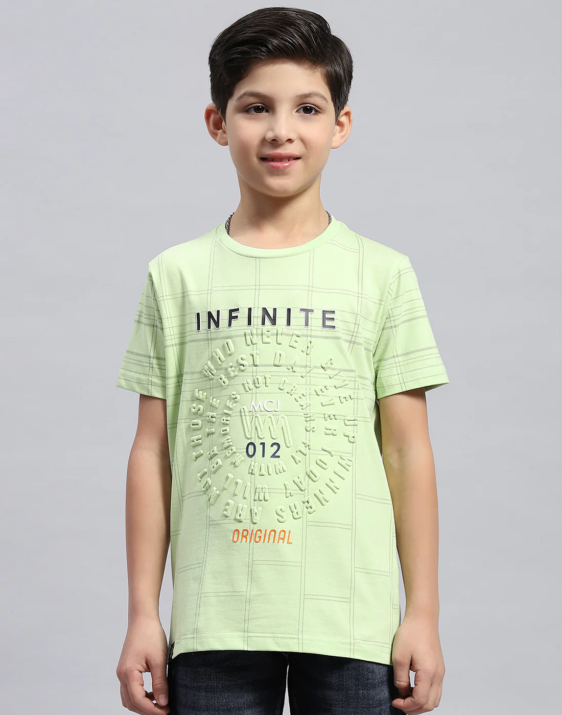 Boys Lime Green Printed Round Neck Half Sleeve T-Shirt - Image 2