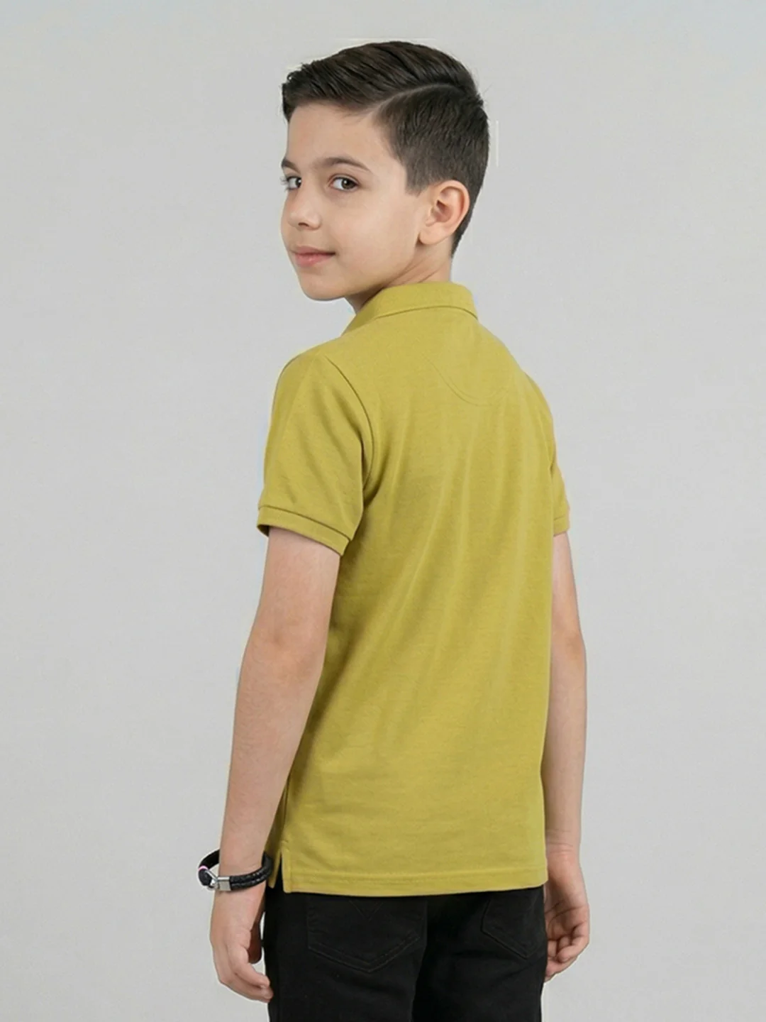 Boys Lime Green Solid Henley Neck Half Sleeve T-Shirt - Image 4