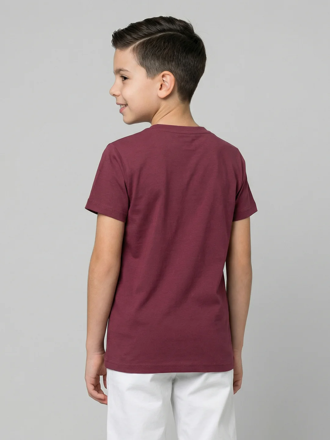 Boys Magenta Printed Round Neck Half Sleeve T-Shirt - Image 4