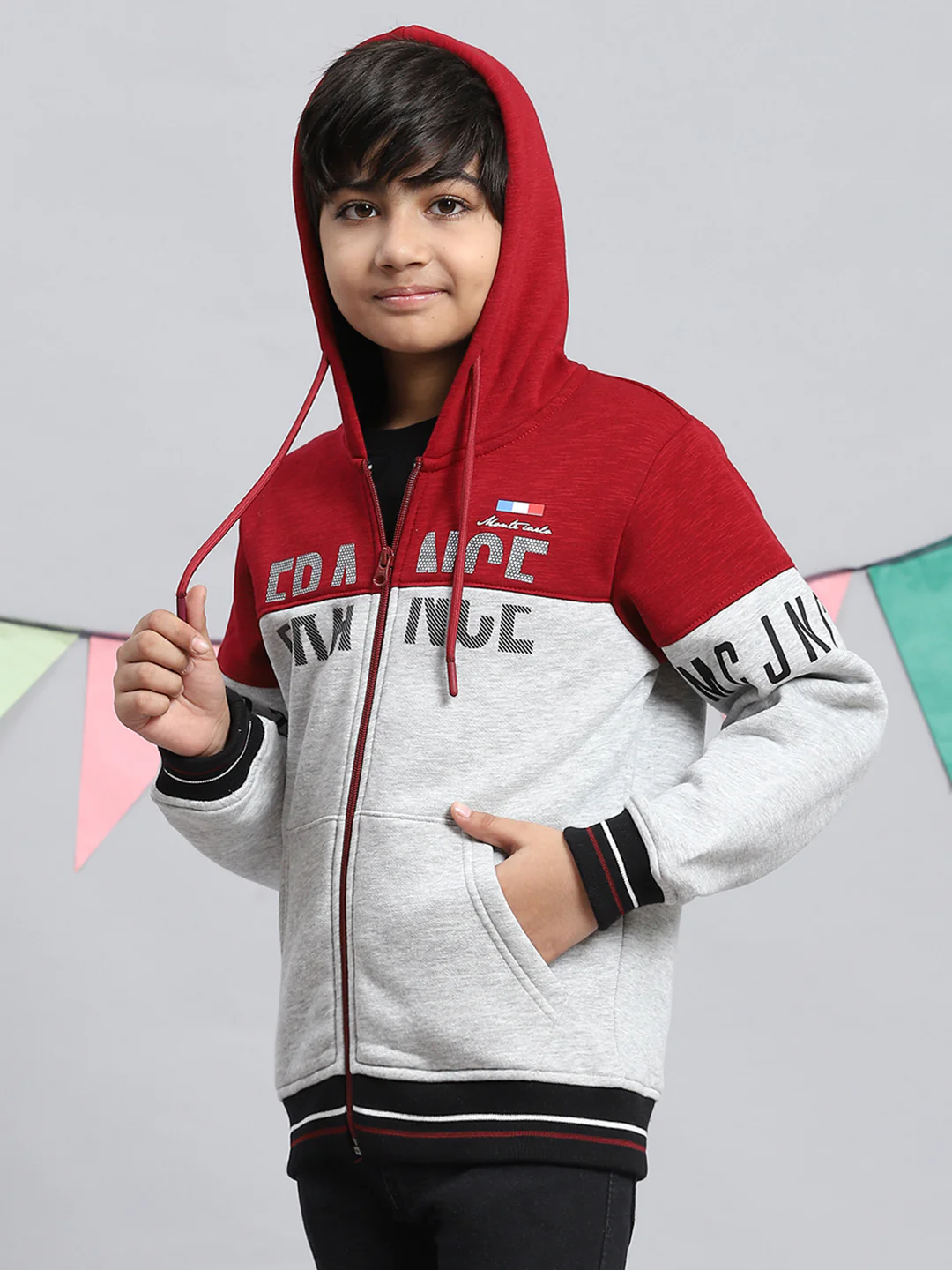 Boys Maroon & Grey Printed Sweatshirt - Image 3