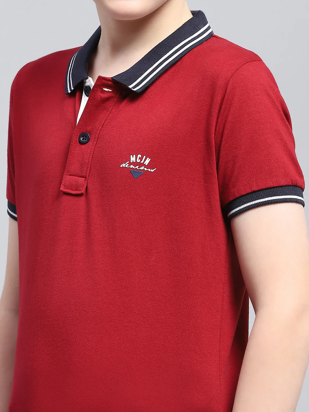 Boys Maroon Printed Collar Half Sleeve T-Shirt - Image 6