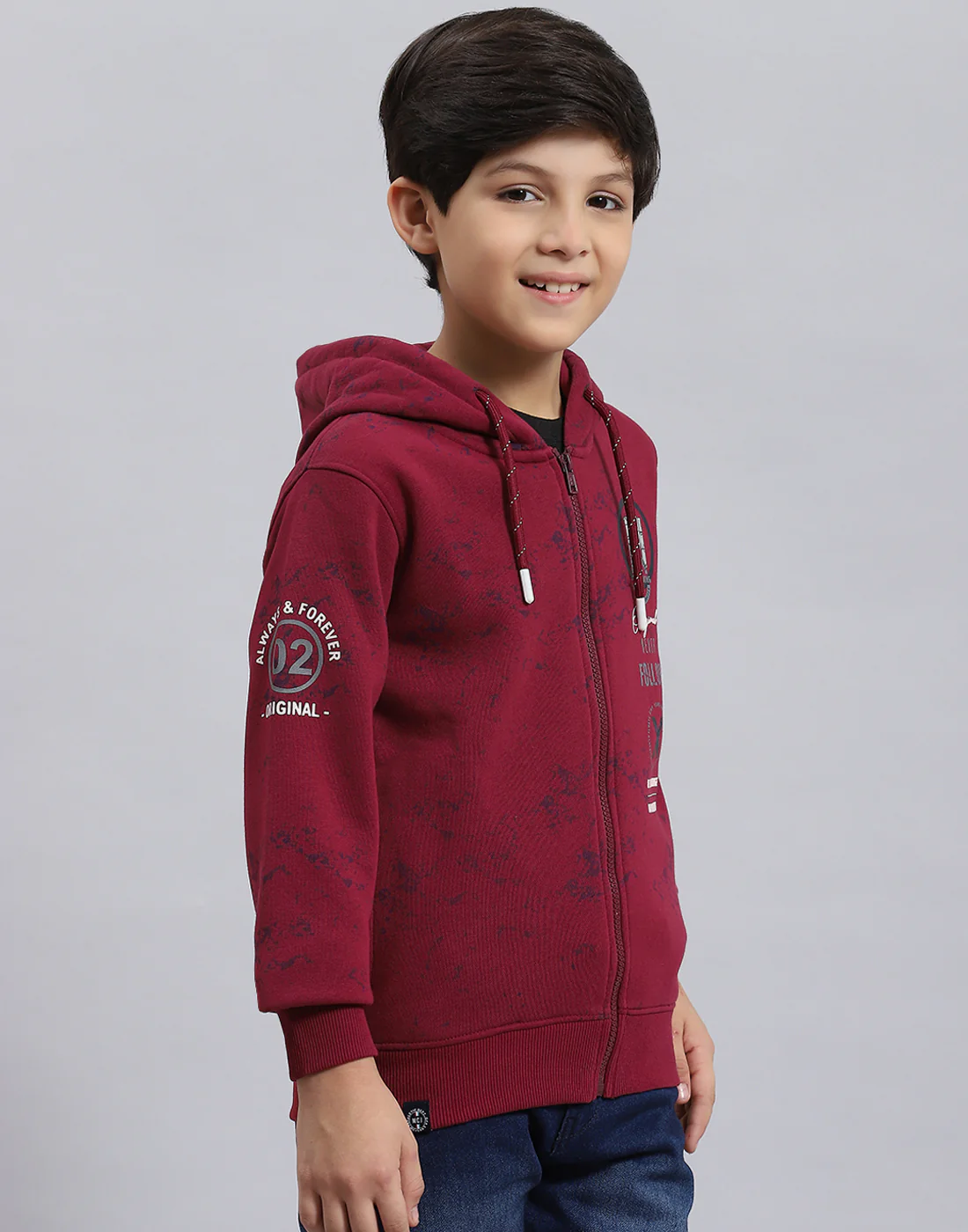 Boys Maroon Printed Hooded Full Sleeve Sweatshirt - Image 5